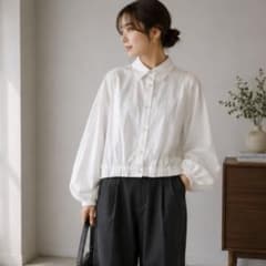美品✨iBLUES バルーンスリーブコットンブラウス 貝ボタン 白 42 