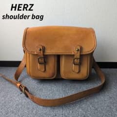 HERZ ショルダーバッグ ギボシ留め レザー 天然革 キャメル L A4 中古 