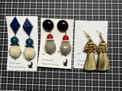 ハンドメイド ピアス 3点セット デザインビーズ タッセルのサムネイル