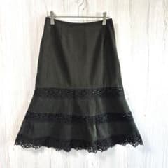 美品　L'EST ROSE レストローズ レース切替スカート カーキ Mサイズ