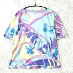 ❣️美品❣️レオナール綿花柄トリム半袖L レオナール LEONARD 半袖カットソー Tシャツ トリム 花柄 スリット