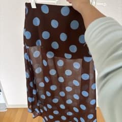 ZARA ドット柄フレアロングスカート ブラウン×ブルー Lのサムネイル