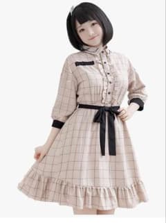ロリィタ風 ガーリー ワンピース 七分袖 (リボン付き)のサムネイル