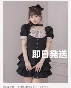 pium フロントリボンチョーカーティアードミニワンピ 半袖 ブラック