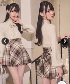 ミシェルマカロン フレアチェックスカート ベージュ XS - メルカリ