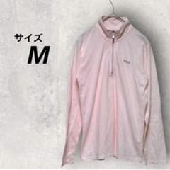 필라 폴로 셔츠 M 핑크 하프 Zip 탑스 긴팔 무지 하이넥