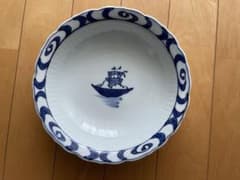 有田焼　青花　帆船スープ皿のサムネイル