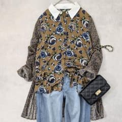 美品☆CLANE クラネ フラワー柄ブラウス バックプリーツ 異素材 花柄 