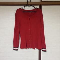 TOMMY HILFIGER リブカーディガン レッド M