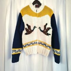 カウチンニット L 鴨・グース柄 ハンドメイド カナダ製 ヴィンテージ 