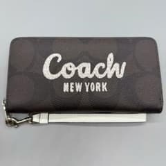 コーチ CZ330 ラウンドジップ長財布 COACH ロゴ チャコール 新品