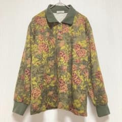 長袖ポロシャツ トップス 花柄 オリーブグリーン レディース S 日本製 春秋