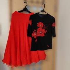 社交ダンス レッスンウェア 上下セット 薔薇柄 Size XL - メルカリ