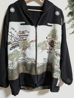 パーカー 前オープンファスナー 着物リメイク - メルカリ