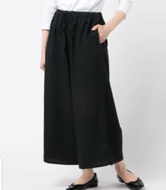 麻レーヨンワイドパンツ ブラック 黒のサムネイル