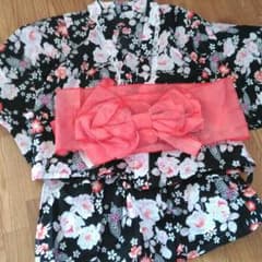 浴衣ドレス130センチ★黒・ピンク・花★蝶々のサムネイル