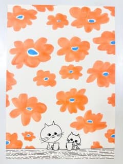 手描き 原画 猫 イラスト 「お花のカフェ」のサムネイル