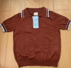 古着 茶色のニットポロシャツ 半袖ニット Tシャツ ヴィンテージのサムネイル