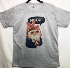 ミャオ猫Tシャツ(グレー、灰色)M 新品 ユニセックスのサムネイル