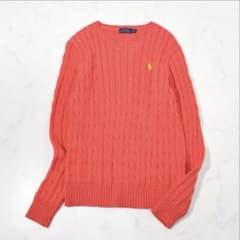 希少色 ラルフローレン ポニー刺繍 コットン ケーブルニット ピンクオレンジ系のサムネイル