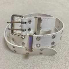 Double pin belt, silver x white, rock punk, Y2K style, white men's belt.