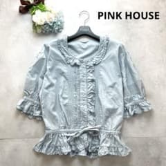 ピンクハウス 半袖 ブラウス いちご ピコフリル  りぼん PINK HOUSE（ピンクハウス） ブラウス シャツ 苺リースプリント