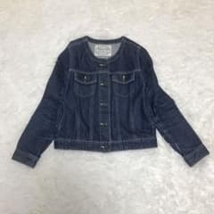 デニムジャケット ノーカラージャケット Gジャン インディゴ サイドポケットあり