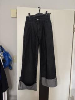 ブラック ワイドデニムパンツ Mのサムネイル