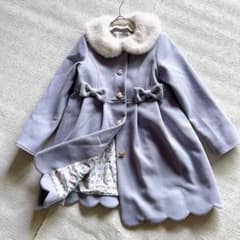 anyFAM ウールライクコート　ブルー　130 女の子　ハートボタン　リボン