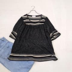 【CLOSE.UP】透かし編み七分フレア袖ゆったりチュニック　カジュアルトップス