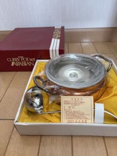 【未使用】 純銅 両手鍋18cm （ガラス蓋・おたま付）のサムネイル
