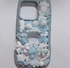 스마트폰 케이스 iPhone 16 Pro 데코전 하늘색 하트 프레임 고양이 귀