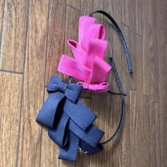リボン付きヘアバンド ピンク ネイビーのサムネイル
