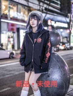 KRY closing「JAMA」裏起毛BIGパーカ　ブラック×レッドのサムネイル
