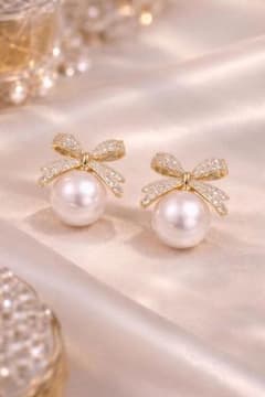 リボンモチーフ パールピアス｜上品 結婚式・パーティーにのサムネイル