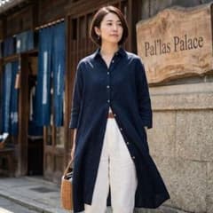 pal'las palace パラスパレス 藍染めリネン混七分袖ワンピース - メルカリ