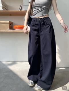 SHEIN ワイドパンツ ネイビーブルー Sサイズ