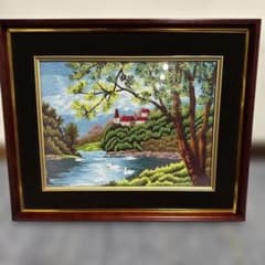 ☆超美品☆【刺繍風景画】約40cm x 30cm 『見事な刺繍でござい