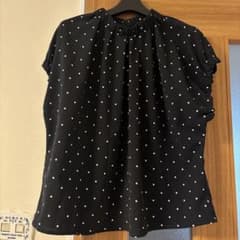 黒のドット柄半袖ノースリーブブラウス　M 春　夏