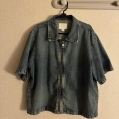 【お値下げ交渉可能】ZARA デニムジッパーシャツ 半袖 ブルーグリーン Sのサムネイル