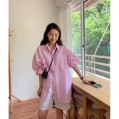 長袖　シャツ　ギンガムチェック　ブラウス　ピンク　チェック柄　ユニセックスのサムネイル
