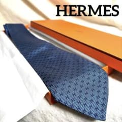 HERMESエルメス✨ネクタイ H柄 H織り ジャガード 肉厚 ブルー青