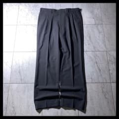古着 2タック サマーウール ポリエステル ワイド スラックス グレー