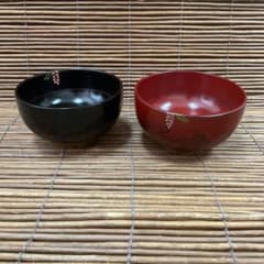 訳あり特価品！夫婦汁椀　さくら　布貼り　根来　曙
