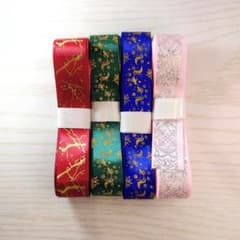 クリスマスカラーサテンリボン 4種セット ゴールド箔押し