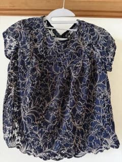 ZARA BASIC COLLECTION レース 半袖トップス ネイビー Sのサムネイル