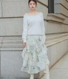 SNIDEL 極美品 ラッフルフリルティアードスカート フラワー 0 - メルカリ