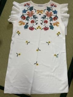 ZARA フリル袖 刺繍ワンピース 38のサムネイル