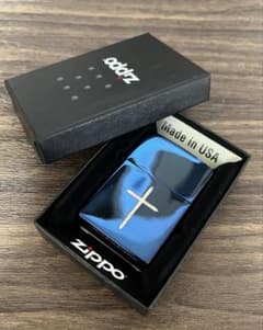 zippo ジッポー　メタリックブルー　オイルライター　クロスデザイン　美品のサムネイル