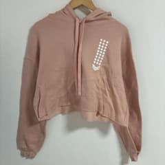 BELLA+CANVAS 長袖ロゴパーカー M ピンク クロップド 短丈 Y2Kのサムネイル